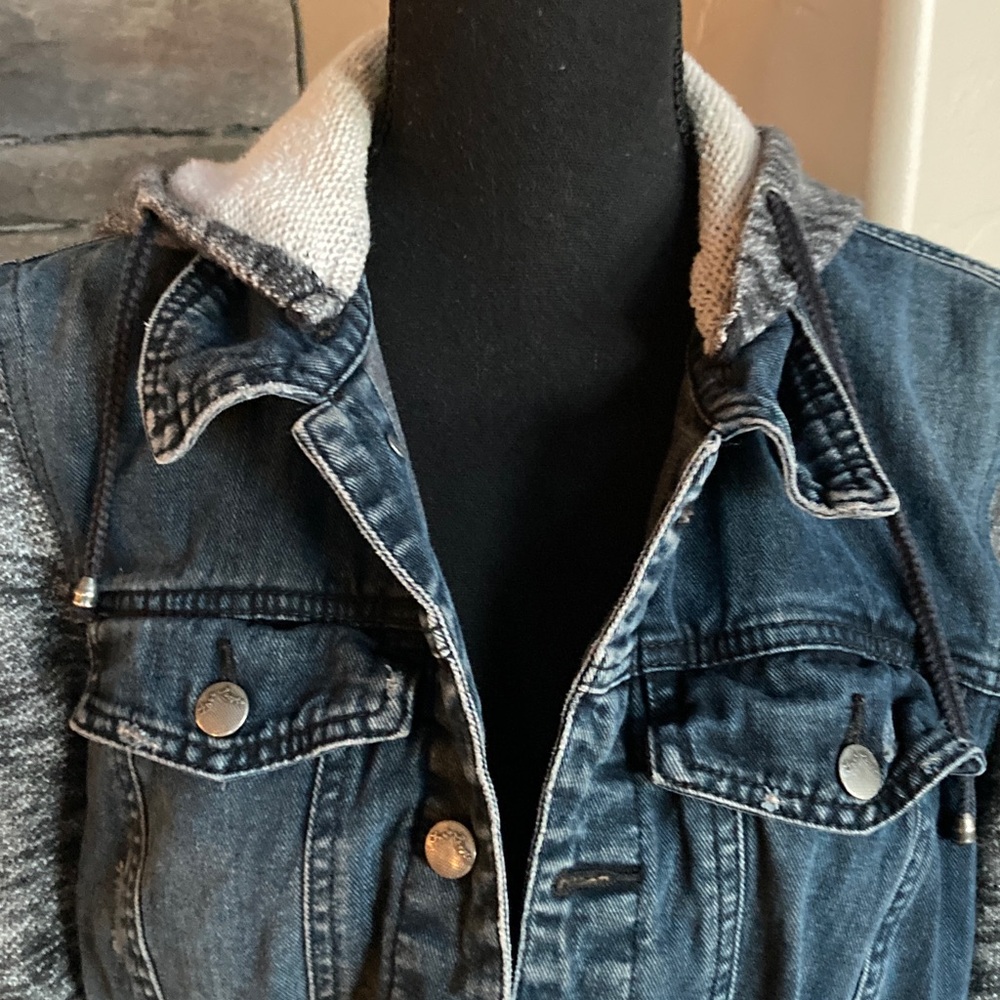 Free People Boho Grunge Hooded Denim Sweatshirt Streetwear Jacket - Picture 6 of 13